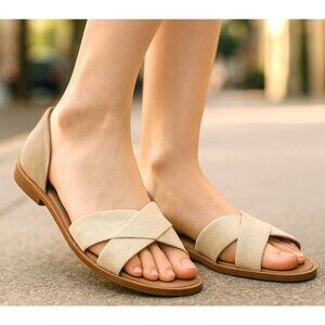 Vince Womens Sz 39 Beige Suede Canvas Crisscross Flat Sandals Summer Comfortable